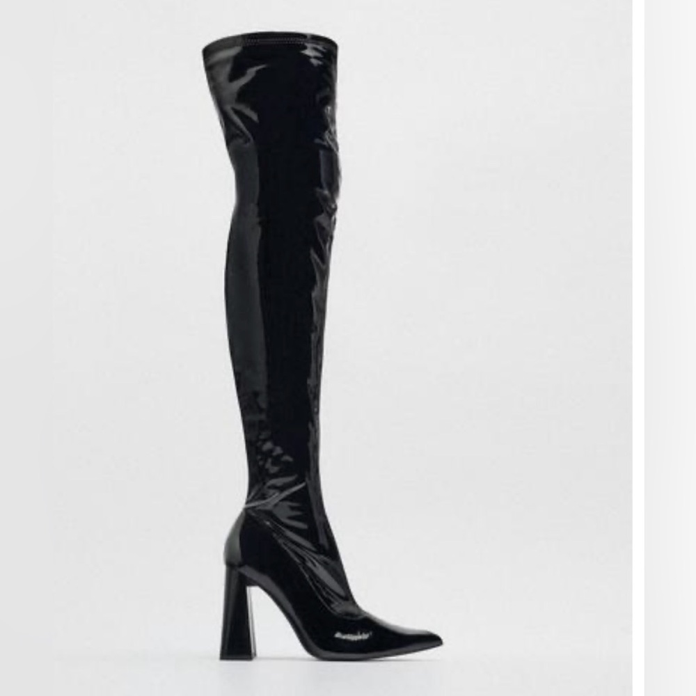 Beautiful Zara Glossy Black Over-the-Knee Boots size 10